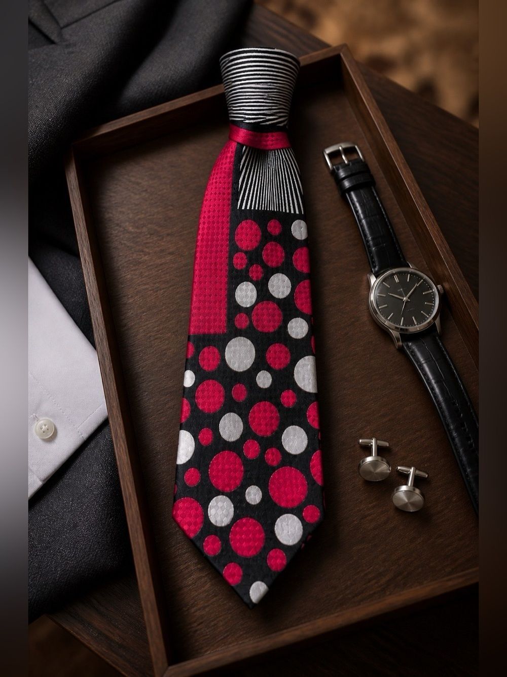 Classic Polka Dot Silk Tie in Black & Red